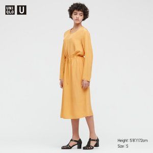 SHINY RAYON LONG-SLEEVE DRESS